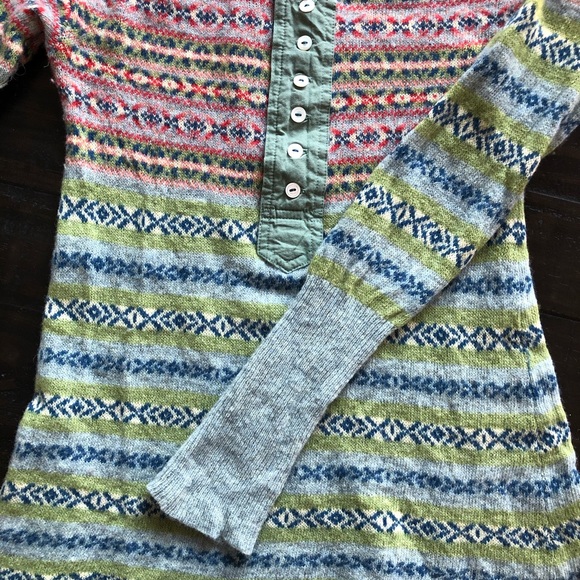 FREE PEOPLE vintage Fair Isle Henley Sweater Sage Green XS - Picture 5 of 9